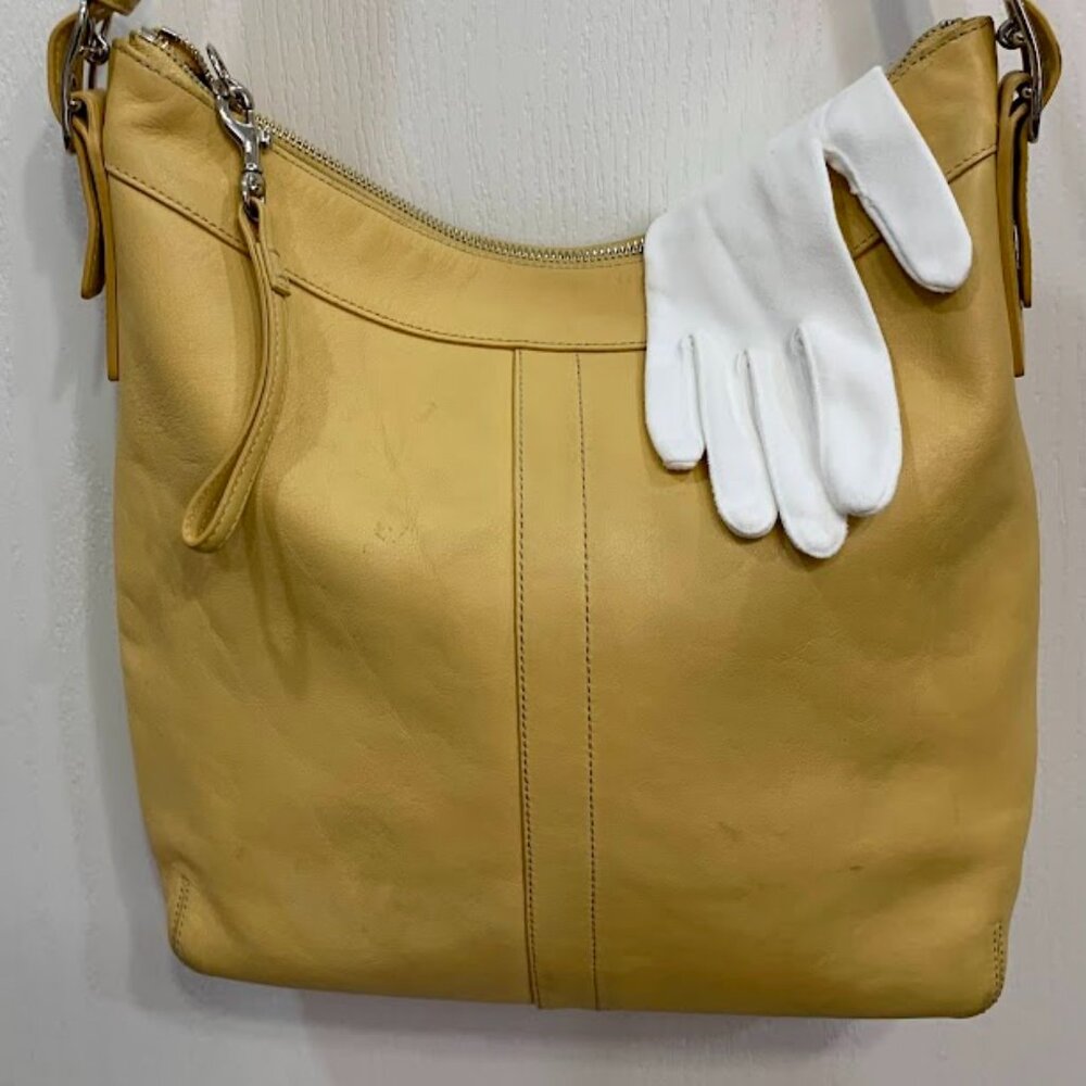 VINTAGE BUTTERCUP YELLOW COACH SHOULDER DUFFEL CONVERTIBLE LEATHER BUCKET BAG